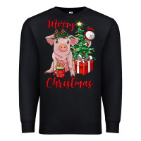 Black merry christmas pig Premium Sweatshirt - RanaPortraitStore