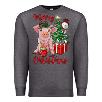 Charcoal Heather merry christmas pig Premium Sweatshirt - RanaPortraitStore