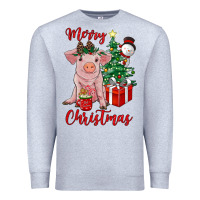 Heather Grey merry christmas pig Premium Sweatshirt - RanaPortraitStore