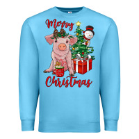 Ocean Blue merry christmas pig Premium Sweatshirt - RanaPortraitStore