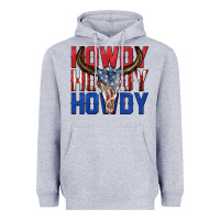 Heather Grey howdy howdy howdy 4th of july bull skull billie wi Heavyweight Hoodie - texasbilliewilder