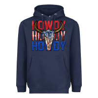 Navy howdy howdy howdy 4th of july bull skull billie wi Heavyweight Hoodie - texasbilliewilder