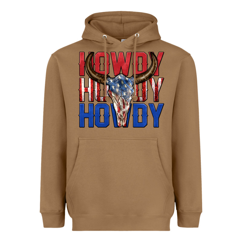 Howdy Howdy Howdy 4th Of July Bull Skull Billie Wi Heavyweight Hoodie by texasbilliewilder | Teevron