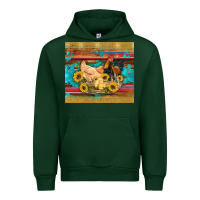 Forest Green western coop animals farm chicken chick rooster sunflowers wooden sera Urban Hoodie - Artiststas