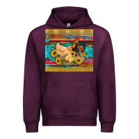 Mauve Wine western coop animals farm chicken chick rooster sunflowers wooden sera Urban Hoodie - Artiststas