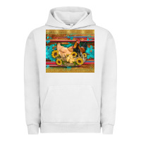 Pigment Lunar Rock western coop animals farm chicken chick rooster sunflowers wooden sera Urban Hoodie - Artiststas