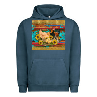 Pigment Midnight Navy western coop animals farm chicken chick rooster sunflowers wooden sera Urban Hoodie - Artiststas