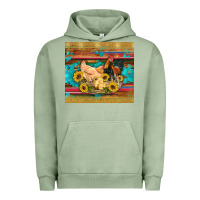 Pigment Oil Green western coop animals farm chicken chick rooster sunflowers wooden sera Urban Hoodie - Artiststas