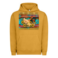 Pigment Peanut Butter western coop animals farm chicken chick rooster sunflowers wooden sera Urban Hoodie - Artiststas