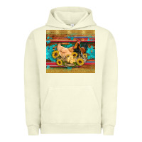 Pigment Pistachio western coop animals farm chicken chick rooster sunflowers wooden sera Urban Hoodie - Artiststas