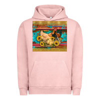 Pigment Salmon western coop animals farm chicken chick rooster sunflowers wooden sera Urban Hoodie - Artiststas