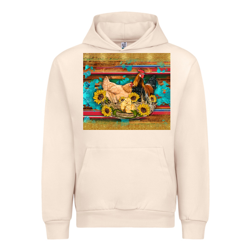 Western Coop Animals Farm Chicken Chick Rooster Sunflowers Wooden Sera Urban Hoodie by Artiststas | Teevron