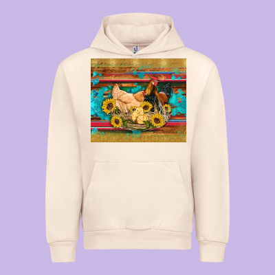 Western Coop Animals Farm Chicken Chick Rooster Sunflowers Wooden Sera Urban Hoodie Designed By Artiststas