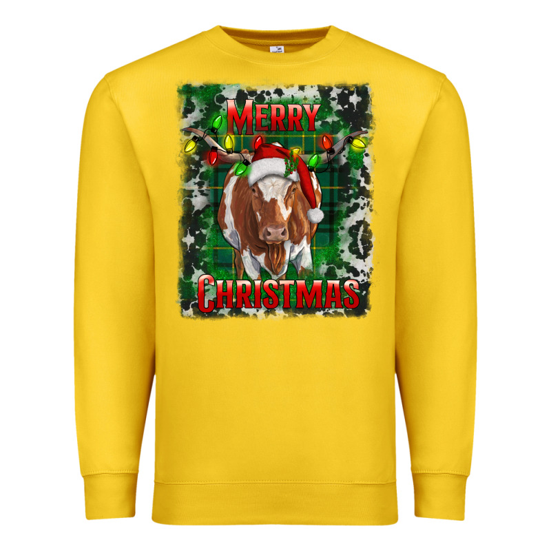Merry Christmas Longhorn Cow Premium Sweatshirt by RanaPortraitStore | Teevron