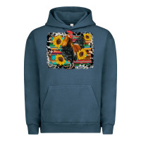 Pigment Midnight Navy western rooster coop animals sunflowers cowhide serape wooden Urban Hoodie - Artiststas