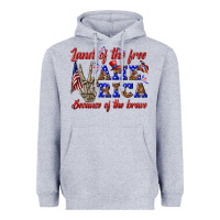 Heather Grey land of the free america because of the brave Heavyweight Hoodie - texasbilliewilder
