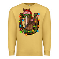Antique Gold christmas horseshoe with horse Premium Sweatshirt - RanaPortraitStore