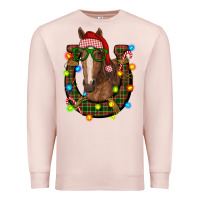 Pale Pink christmas horseshoe with horse Premium Sweatshirt - RanaPortraitStore