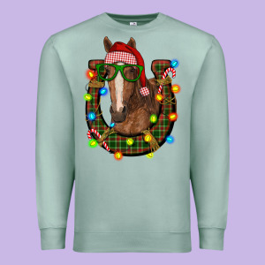Christmas Horseshoe With Horse Premium Sweatshirt Designed By Ranaportraitstore