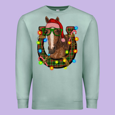 Christmas Horseshoe With Horse Premium Sweatshirt Designed By Ranaportraitstore