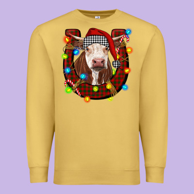 Christmas Horseshoe With Hereford Cow Premium Sweatshirt Designed By Ranaportraitstore