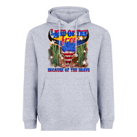 Heather Grey land of the free because of the brave Heavyweight Hoodie - texasbilliewilder