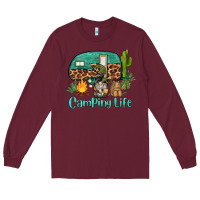 Burgundy camping life caravan and gnome Long Sleeve Tee - BarkalooDesign