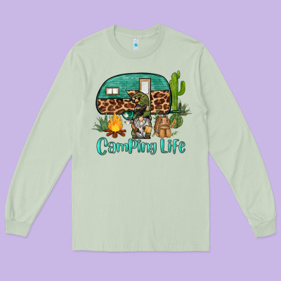 Camping Life Caravan And Gnome Long Sleeve Tee Designed By Barkaloodesign