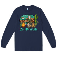 Navy camping life caravan and gnome Long Sleeve Tee - BarkalooDesign