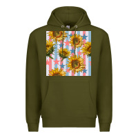 Army Green patriotic sunflowers stripes and stars seamless patrern Premium Hoodie - BundleAndBundleShop