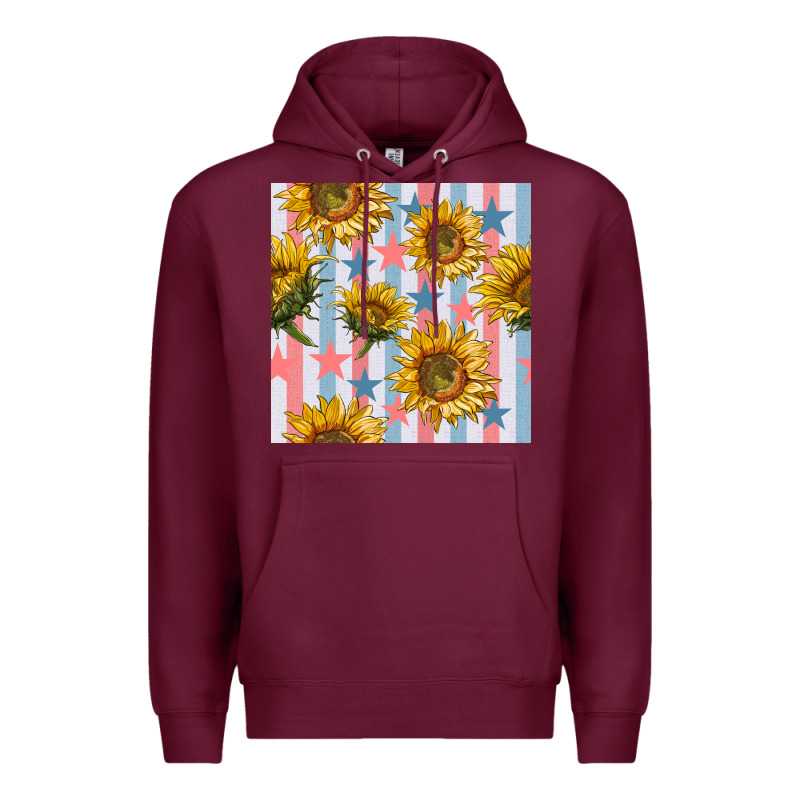 Patriotic Sunflowers Stripes And Stars Seamless Patrern Premium Hoodie by BundleAndBundleShop | Teevron
