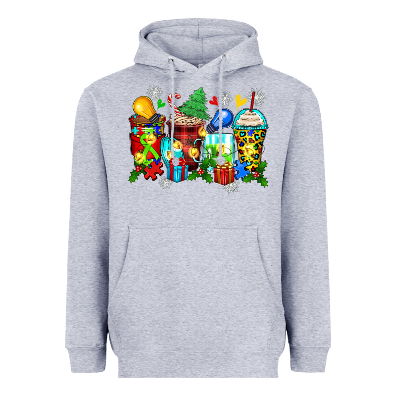 Autism Christmas Coffee Cups Heavyweight Hoodie by Zillion Design Studio | Teevron