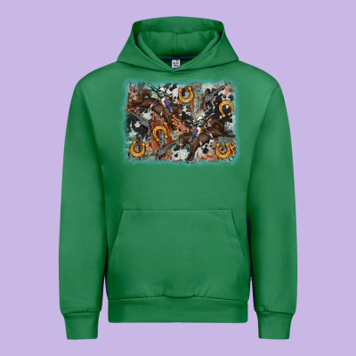 Bucking Bronco Rodeo Revolver Western Background Urban Hoodie Designed By Adodesignshop