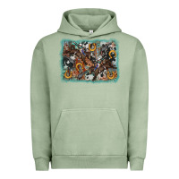 Pigment Oil Green bucking bronco rodeo revolver western background Urban Hoodie - AdoDesignShop