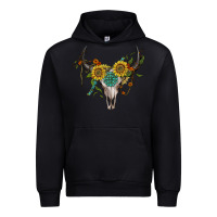 Black boho bullskull with sunflower and gemstone Urban Hoodie - Artiststas