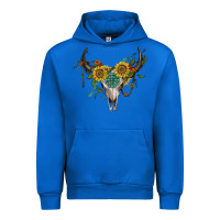 Cobalt boho bullskull with sunflower and gemstone Urban Hoodie - Artiststas