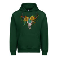 Forest Green boho bullskull with sunflower and gemstone Urban Hoodie - Artiststas