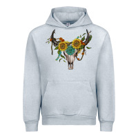 Heather Grey boho bullskull with sunflower and gemstone Urban Hoodie - Artiststas