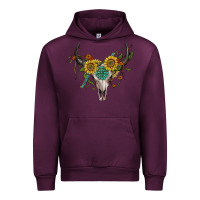 Mauve Wine boho bullskull with sunflower and gemstone Urban Hoodie - Artiststas