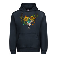 Navy boho bullskull with sunflower and gemstone Urban Hoodie - Artiststas