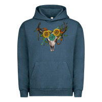 Pigment Midnight Navy boho bullskull with sunflower and gemstone Urban Hoodie - Artiststas