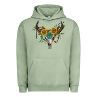 Pigment Oil Green boho bullskull with sunflower and gemstone Urban Hoodie - Artiststas