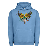 Pigment Pebble Blue boho bullskull with sunflower and gemstone Urban Hoodie - Artiststas