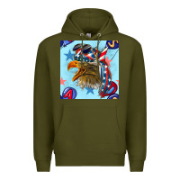 Army Green mullet eagle with balloon seamless pattern Premium Hoodie - BundleAndBundleShop