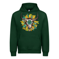Forest Green boho bullskull with sunflower and gemstone Urban Hoodie - Artiststas