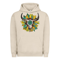 Pigment French Oak boho bullskull with sunflower and gemstone Urban Hoodie - Artiststas