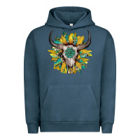 Pigment Midnight Navy boho bullskull with sunflower and gemstone Urban Hoodie - Artiststas