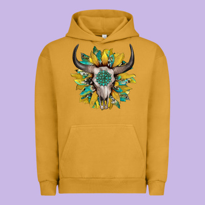 Boho Bullskull With Sunflower And Gemstone Urban Hoodie Designed By Artiststas