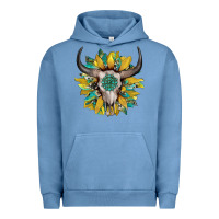 Pigment Pebble Blue boho bullskull with sunflower and gemstone Urban Hoodie - Artiststas