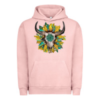 Pigment Salmon boho bullskull with sunflower and gemstone Urban Hoodie - Artiststas